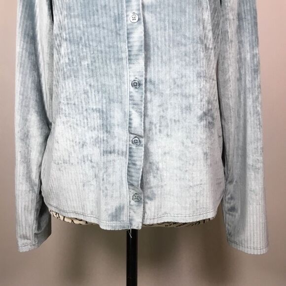 Lucky Brand aqua velvet ribbed long sleeve button down 90s y2k fairy sz Medium - Picture 3 of 7